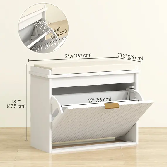 Buy Elegant Six Shoe Bench, with Top Seat - White, 3 image