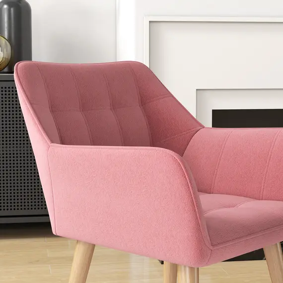Buy Set of 2 Accent Chair, Arm Chair with Slanted Back, Thick Padding and Rubber Wooden Legs for Living Room, Pink, 8 image
