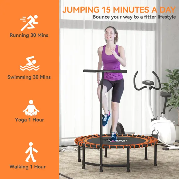 Buy Mini Round Steel Frame Trampoline w/ Adjustable Handle, Orange, 7 image