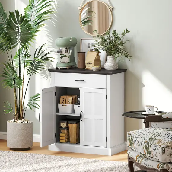 Buy Farmhouse Sideboard with 3 cm Thick Top 2 Barn Doors - White, 2 image