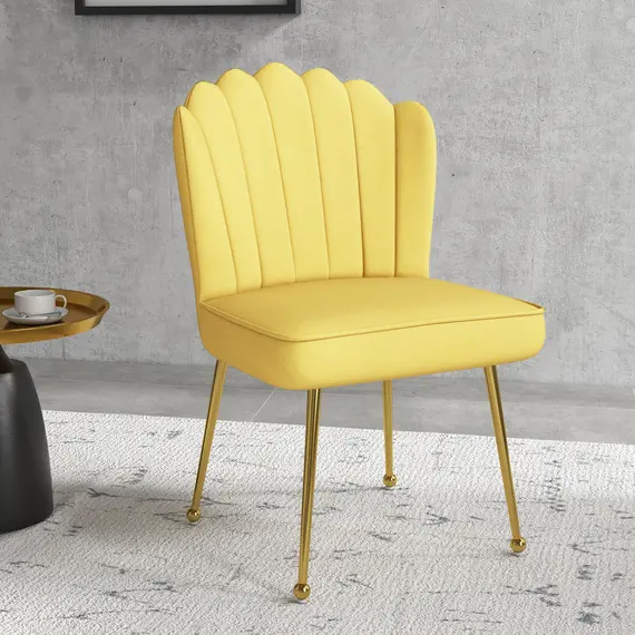 Buy Set of 2 Velvet-Feel Shell Accent Chair - Yellow, 7 image