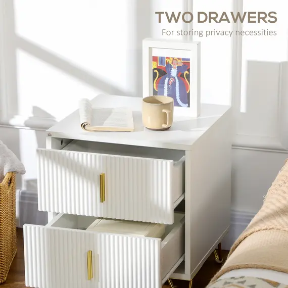 Buy Set of 2 Elegant Chest of Two Drawers - White/Gold-Tone, 5 image