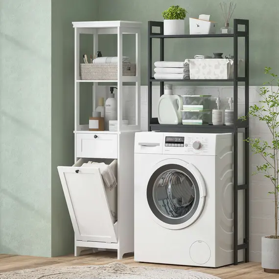 Buy Tall Bathroom Cabinet, with Laundry Basket - White, 8 image
