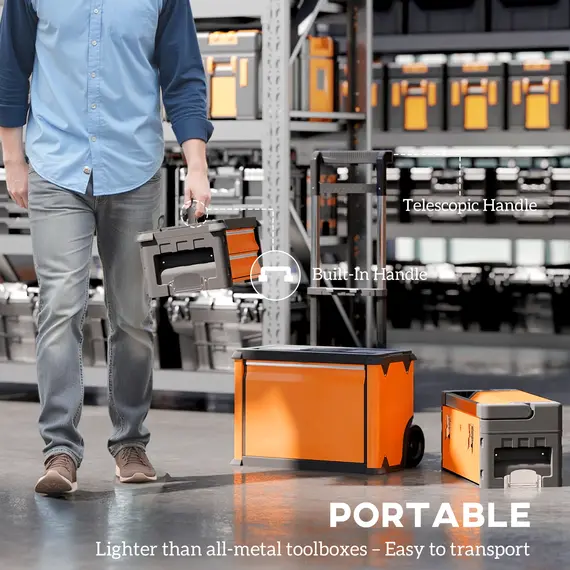 Buy 3-in-1 Stackable Rolling Tool Box - Orange, 6 image