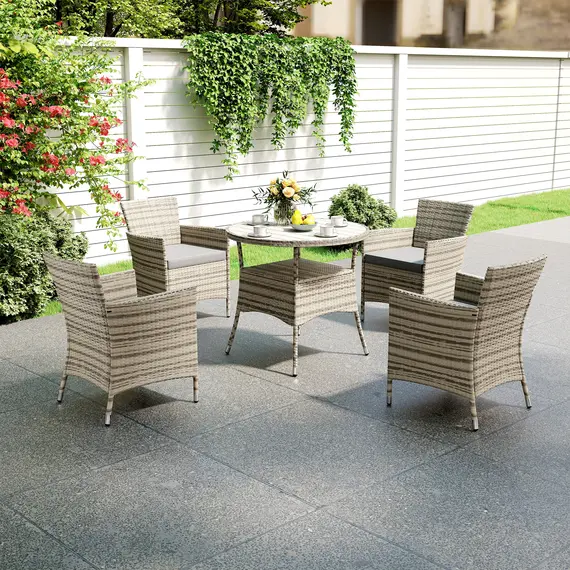 Buy Five-Piece Rattan Garden Set, with Two-Tier Table - Grey, 9 image