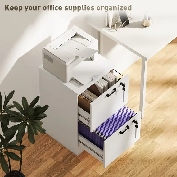 Buy 2-Drawer Filing Cabinet with Lock - White, 4 image