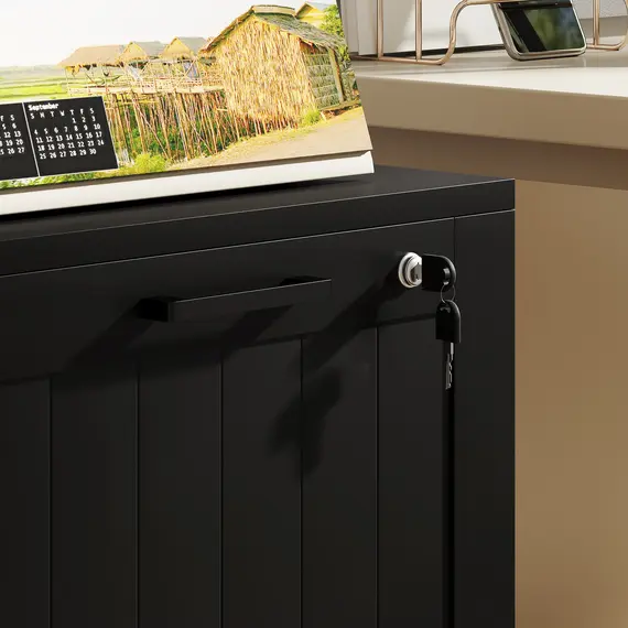 Buy 2 Drawer Filing Cabinet with Lock, Office Storage Cabinet with Adjustable Hanging Bars for A4 Letter Size Files, Black, 8 image