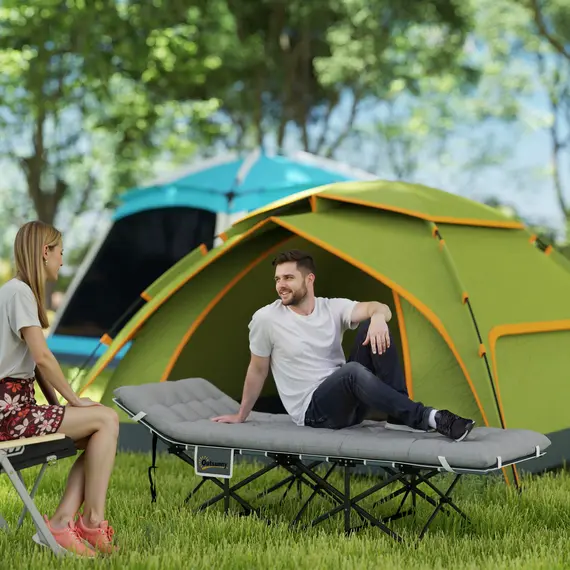 Buy 68cm Wide Folding Bed, Camping Cot for Adults with Mattress, Carry Bag, Storage Pocket, Max Load 150kg, Light Grey, 2 image