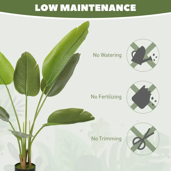 Buy 109cm Artificial Bird of Paradise Plant, Faux Banana Leaf Tree with PEVA Leaves and Flocking, Decorative Palm Tree in Pot for Home Office Decor, Green, 6 image