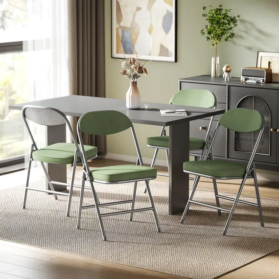 Buy Set of Four Folding Corduroy Seat Chairs - Green, 2 image
