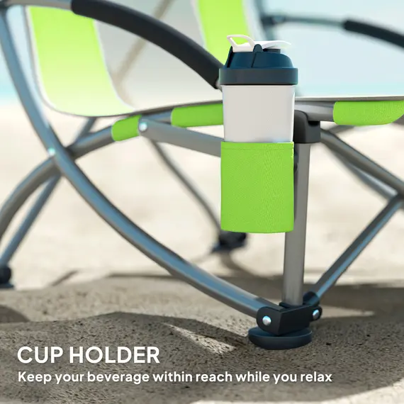 Buy Set of 2 Folding Beach Chair, Low Camping Chair with Mesh Back, Carry Bag and Cup Holder for Garden Outdoor Picnic Festival Travel, Green, 6 image