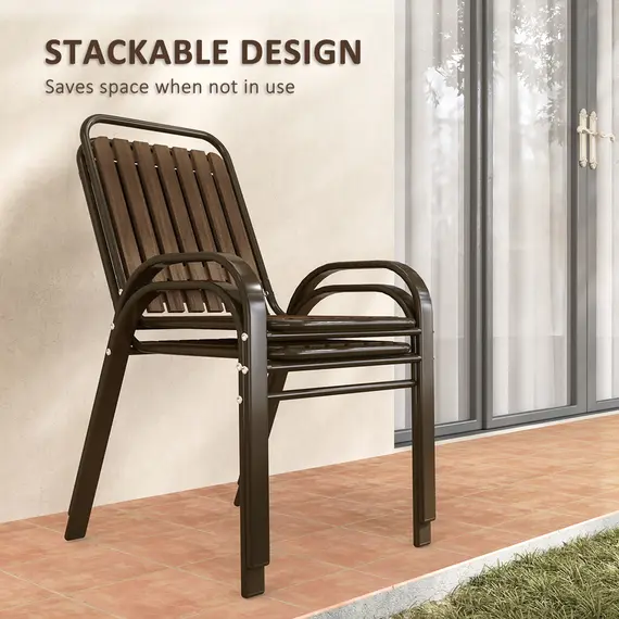 Buy 3 Pieces Patio Bistro Set with Stackable Chairs, Tempered Glass Table, for Outdoor, Balcony, Patio, Garden, Dark Brown, 4 image