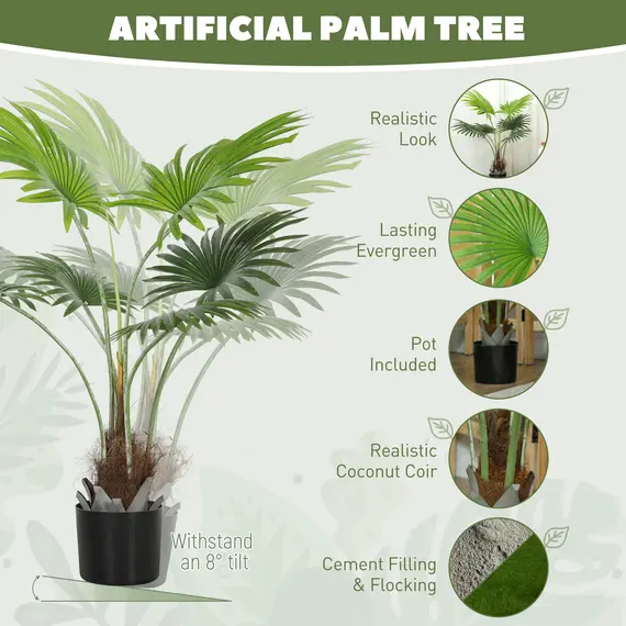 Buy 94cm Artificial Palm Tree, Decorative Artificial Plant with Lifelike PEVA Leaves and Coconut Coir, Fake Tree with Plastic Pot and Flocking for Home Office Decor, Green, 4 image