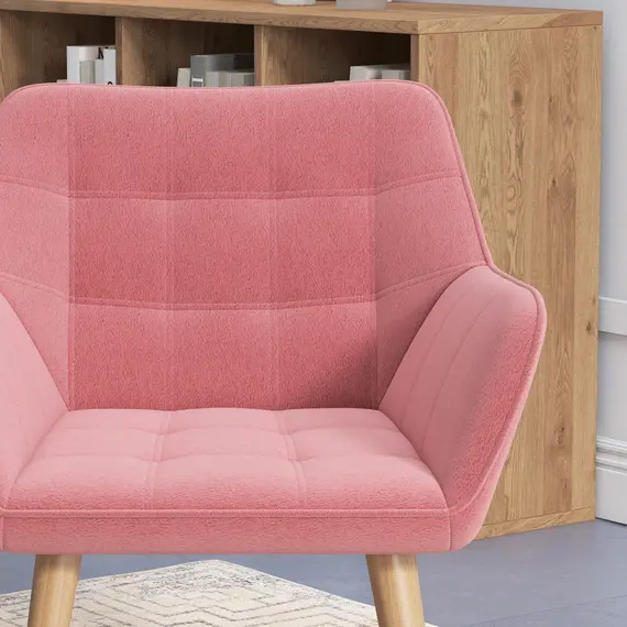 Buy Set of 2 Accent Chair, Arm Chair with Slanted Back, Thick Padding and Rubber Wooden Legs for Living Room, Pink, 9 image