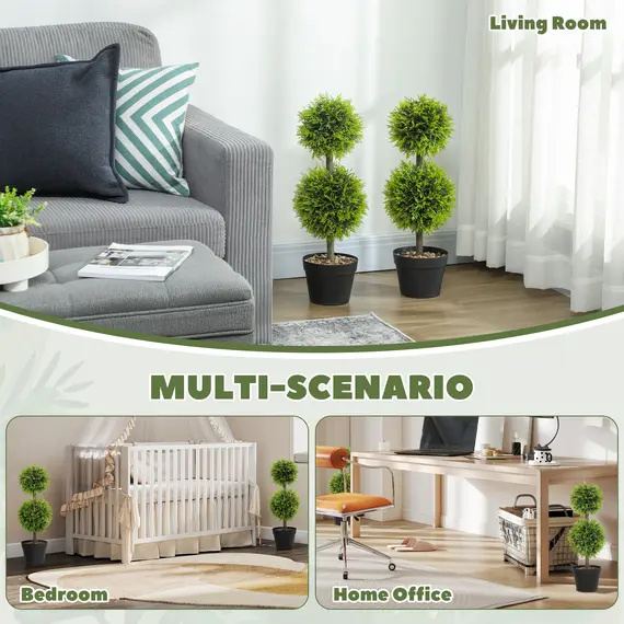 Buy Set of 2 Decorative Artificial Trees, Topiary Ball-shaped Boxwood Trees in Pot, Fake Plants for Home Indoor outdoor Decor, 60cm, 2 Tree Balls, 5 image