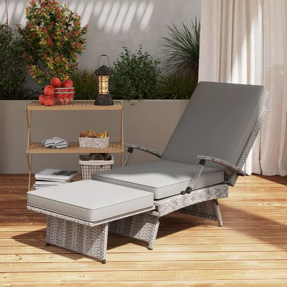 Buy Outsunny 80° Reclining Rattan Lounger - Grey, 8 image