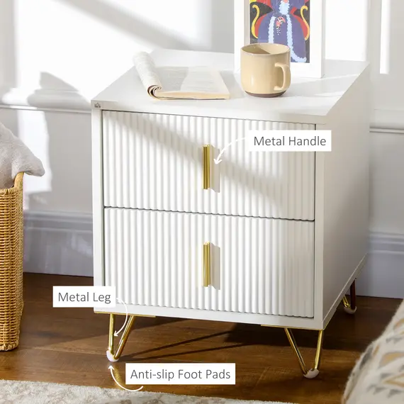 Buy Set of 2 Elegant Chest of Two Drawers - White/Gold-Tone, 6 image