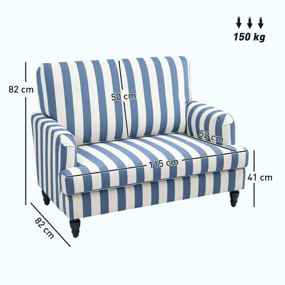 Buy Modern Cuddle Chair, Velvet Single Sofa Armchair with Stripe, Turned Legs and Wide Seat, Upholstered Snuggle Chair for Living Room, Bedroom, Blue and White, 3 image