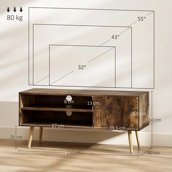 Buy TV Stand up to 55 Inches, TV Unit with Open Shelves and Cable Holes - Brown, 3 image