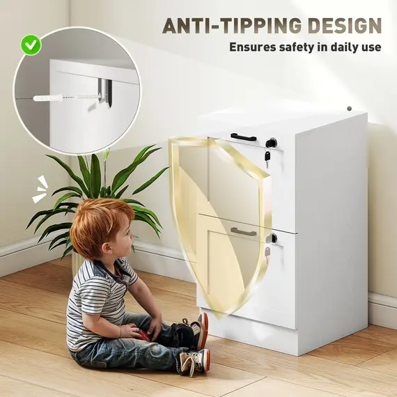 Buy 2-Drawer Filing Cabinet with Lock - White, 7 image