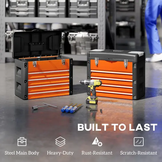 Buy 4 Drawers Large Toolbox - Orange, 5 image