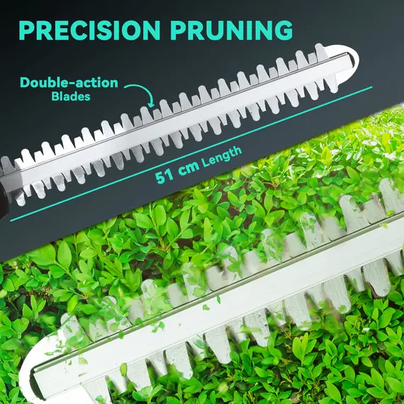 Buy 20" Cordless Hedge Trimmer, 18V Electric Hedge Cutter with 51cm Dual Action Blade, 2 x 4000mAh Batteries and Brushless Motor for Garden Branches, Shrubs, Twigs, Blue, 6 image