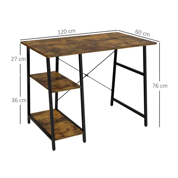 Buy Industrial-Style Work Desk, with Shelves - Brown/Black, 3 image