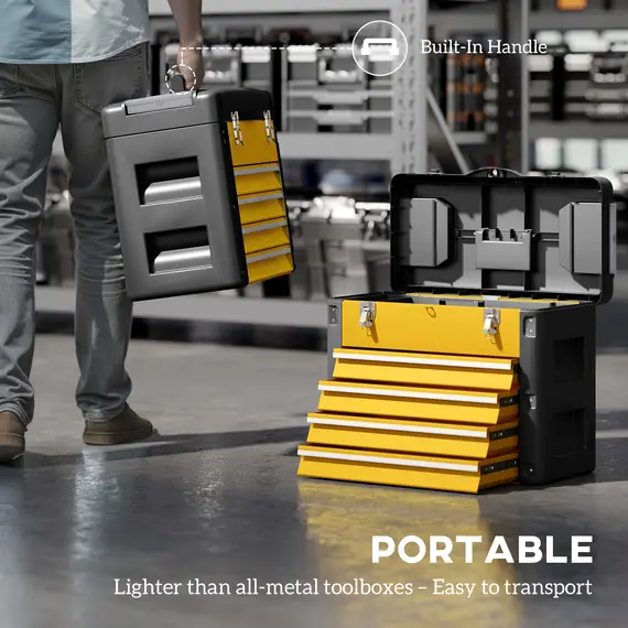 Buy 4 Drawers Large Toolbox - Yellow, 7 image