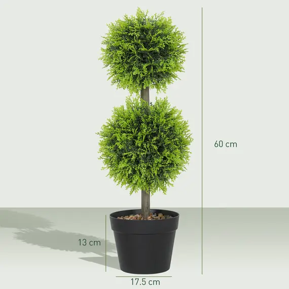 Buy Set of 2 Decorative Artificial Trees, Topiary Ball-shaped Boxwood Trees in Pot, Fake Plants for Home Indoor outdoor Decor, 60cm, 2 Tree Balls, 3 image