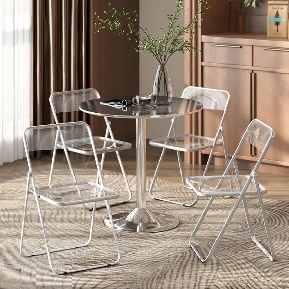Buy Foldable Chairs, Folding Chairs with Transparent Seat and Backrest, Heavy Duty Steel Frame, 47W x 48D x 75H cm, Clear, 8 image