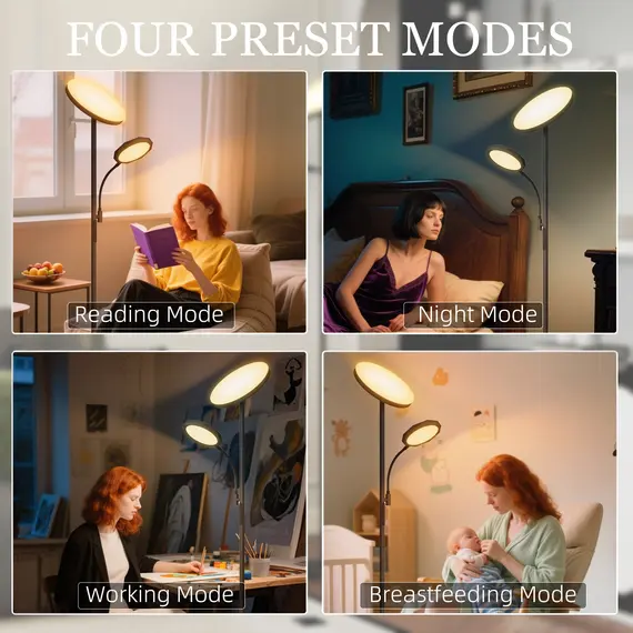 Buy LED Floor Lamp for Living Room, Stepless Dimmable Standing Lamp, Mother and Child Uplighter with Reading Light, 4 Scene Modes, 2700K-6500K Colour Temps, 4 Brightness Levels, Remote Control, 4 image