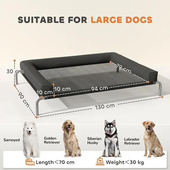 Buy PawHut Elevated Dog Bed with Removable Bolsters, Raised Dog Bed for Large Breeds, Portable Indoor & Outdoor Pet Cots, Black, 3 image