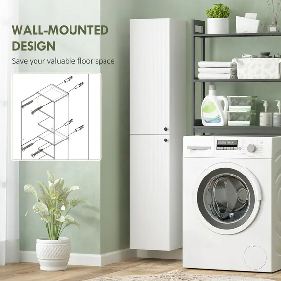 Buy Wall Mounted Tall Bathroom Storage Cabinet with Soft-Close Hinges, Slim Bathroom Cabinet with 2 Doors, White, 4 image