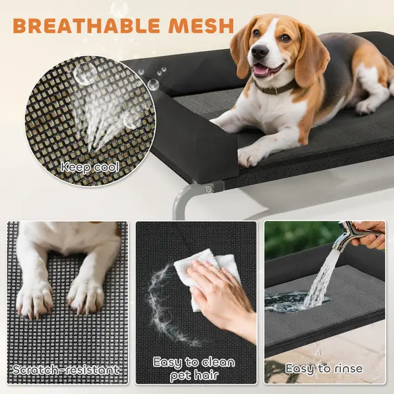 Buy PawHut Elevated Dog Bed with Removable Bolsters, Raised Dog Bed for Medium Breeds, Portable Indoor & Outdoor Pet Cots, Black, 6 image