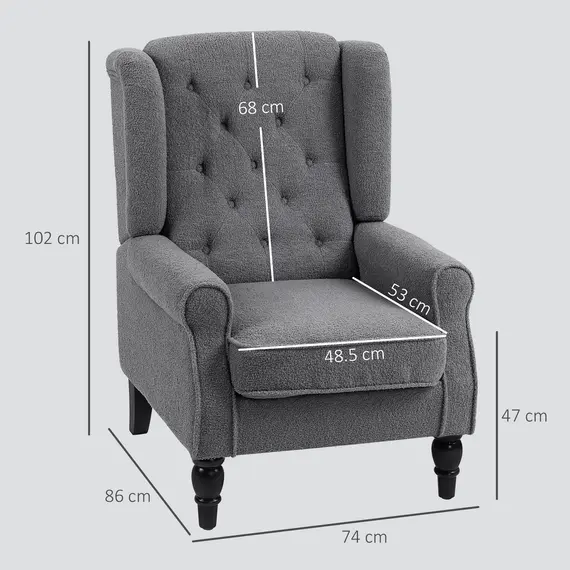 Buy Teddy Fleece Retro Wingback Chair - Grey, 3 image