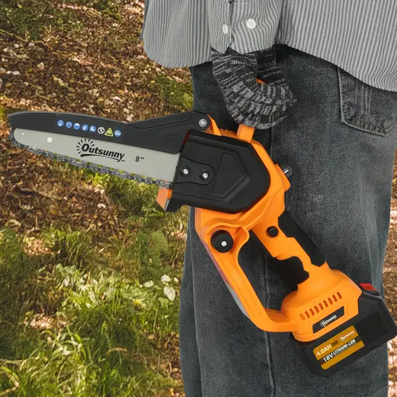 Buy Mini Pruning Saw Cordless, 8 Inch Electric Pruning Saw with 2 x 4000mAh Batteries, Brushless Motor and Safety Lock for Tree Trimming, Garden, Wood Cutting, Orange, 9 image