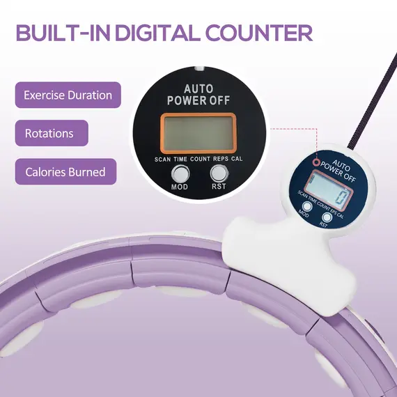Buy Smart Weighted Hula Hoop, Massage Hula Ring w/ 16 Detachable Knots, 360° Auto-Rotating Ball, Digital Counter, Purple, 6 image