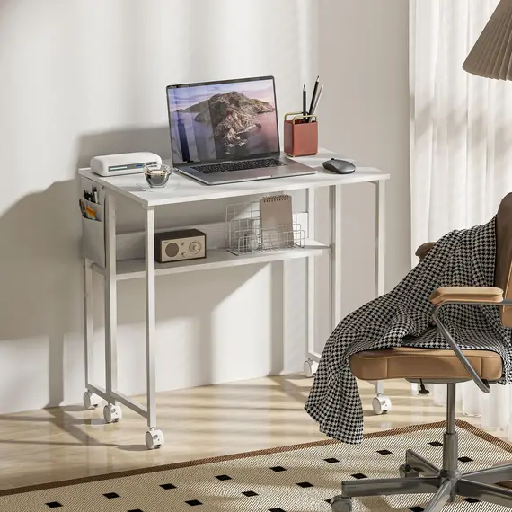 Buy 80 cm Drop Leaf Writing Work Desk - White, 7 image