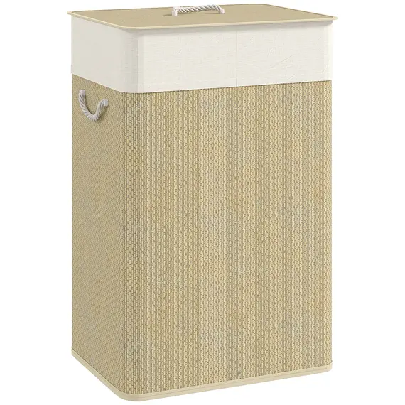 Buy Bamboo Laundry Basket with Lid, 72L Laundry Hamper with Rope Handles, Washing Basket with Removable Washable Liner Bag for Bathroom, Bedroom, Nature Wood Finish