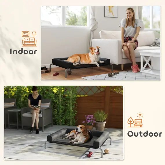 Buy PawHut Elevated Dog Bed with Removable Bolsters, Raised Dog Bed for Medium Breeds, Portable Indoor & Outdoor Pet Cots, Black, 7 image
