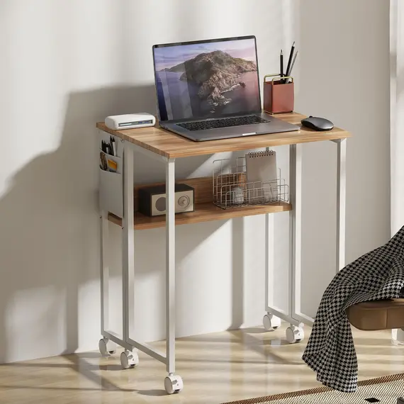 Buy 63 cm Drop Leaf Writing Work Desk - Natural Wood Finish, 7 image