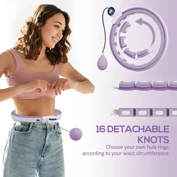Buy Smart Weighted Hula Hoop, Massage Hula Ring w/ 16 Detachable Knots, 360° Auto-Rotating Ball, Digital Counter, Purple, 5 image