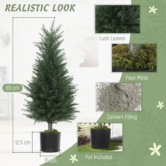 Buy Artificial Cypress Tree, 90 cm Fake Cypress Tree with Plastic Pots, UV-Resistant Faux Plants for Garden Front Porch Decoration, 2 Pack, 4 image
