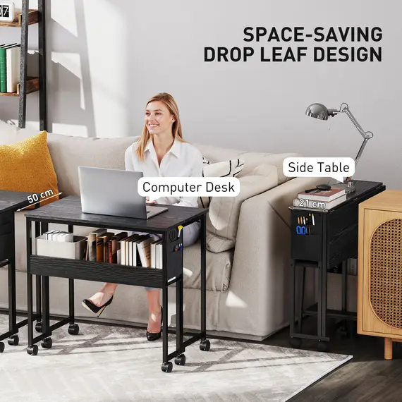 Buy 80 cm Drop Leaf Writing Work Desk - Black, 4 image