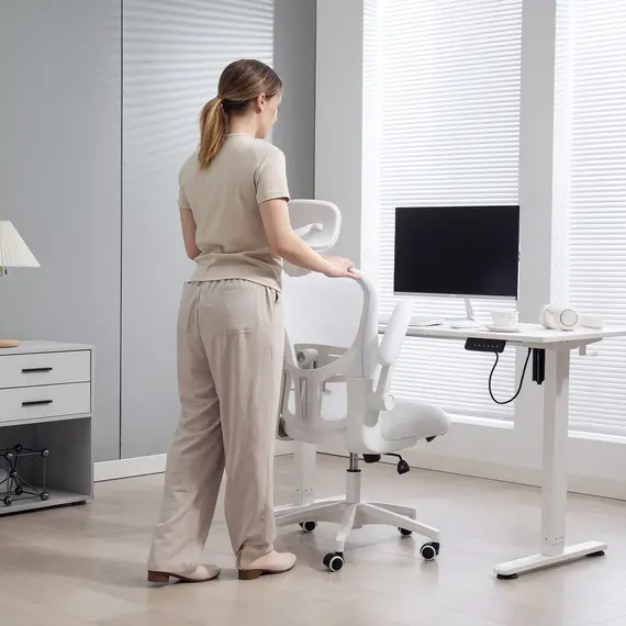 Buy Vinsetto Multi-Adjustable Office Chair, with Lumbar Support, Headrest and Mesh Back - White, 9 image