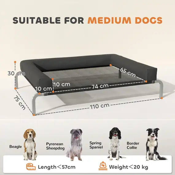 Buy PawHut Elevated Dog Bed with Removable Bolsters, Raised Dog Bed for Medium Breeds, Portable Indoor & Outdoor Pet Cots, Black, 3 image