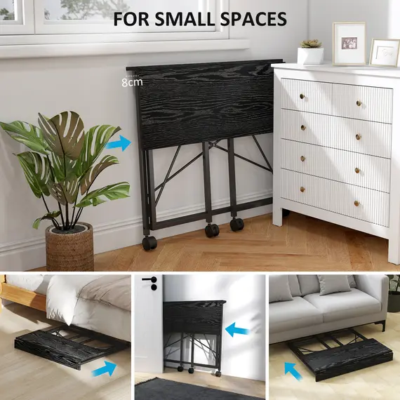 Buy 80 cm Folding Desk on Wheels - Black, 4 image