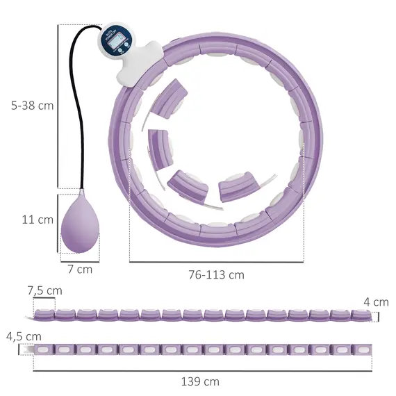 Buy Smart Weighted Hula Hoop, Massage Hula Ring w/ 16 Detachable Knots, 360° Auto-Rotating Ball, Digital Counter, Purple, 3 image