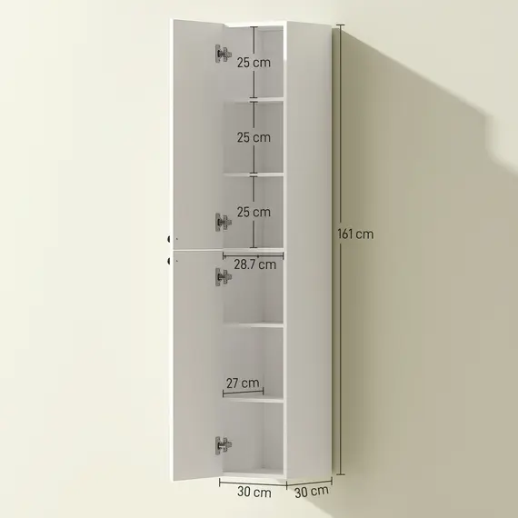 Buy Wall Mounted Tall Bathroom Storage Cabinet with Soft-Close Hinges, Slim Bathroom Cabinet with 2 Doors, White, 3 image