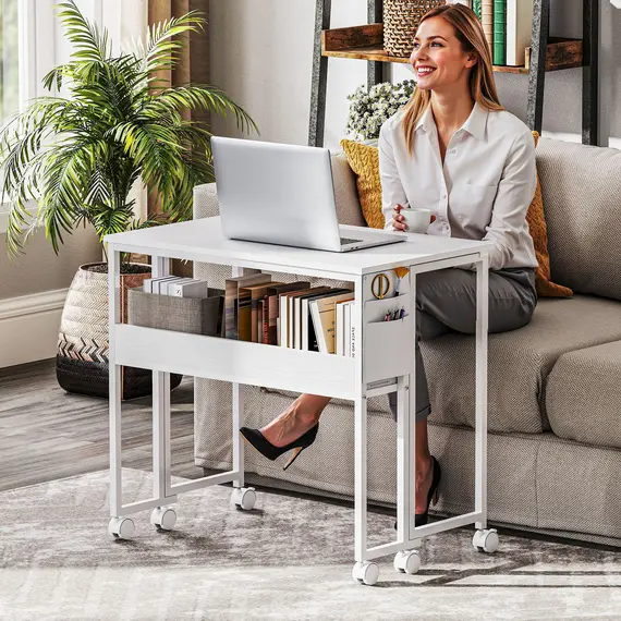 Buy 80 cm Drop Leaf Writing Work Desk - White, 9 image